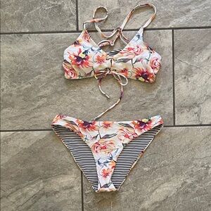 Cupshe Floral Tie-Front Bikini Set in White, Pink, Orange & Blue